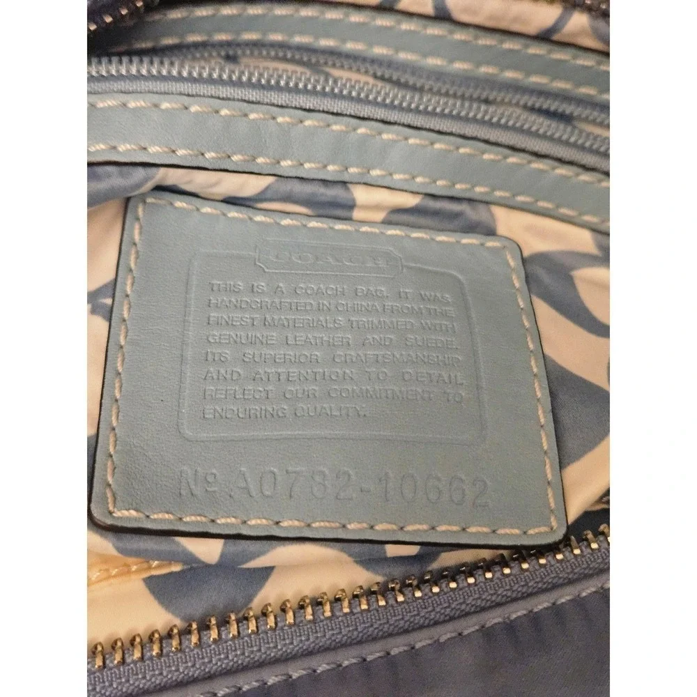 Coach Blue Nylon Leather Trimmed Satchel Handbag Designer Purse